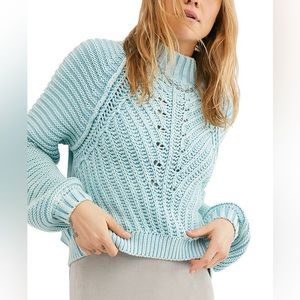 Free People Sweetheart Sweater Turquoise Light Blue Mock Neck